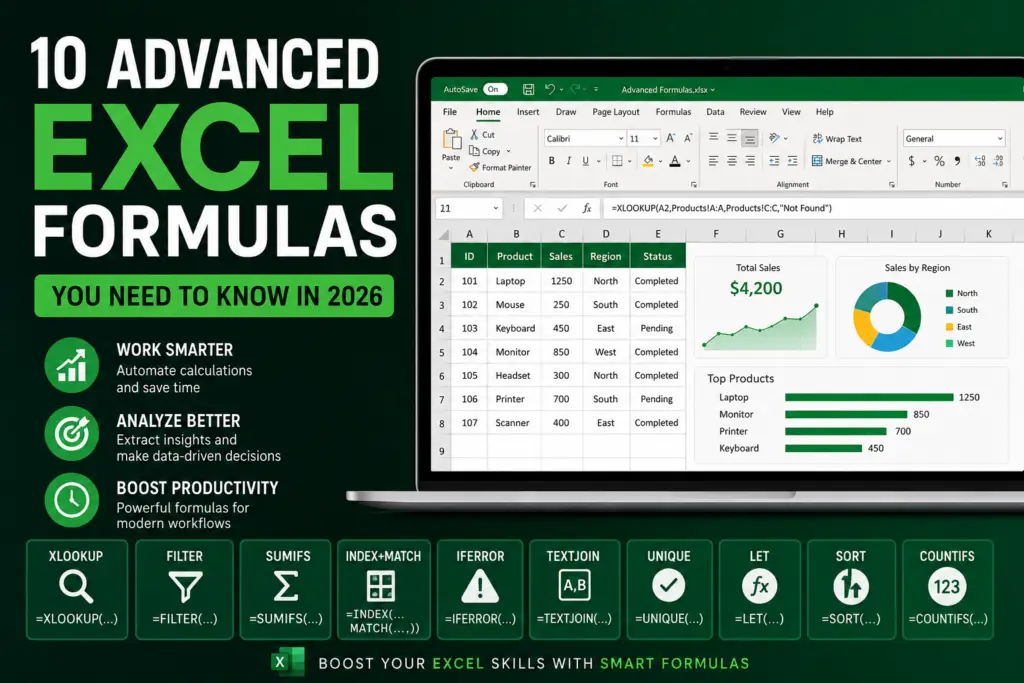 10 Advanced Excel Formulas You Need to Know – XLOOKUP, FILTER, LET, LAMBDA, Dynamic Arrays & Excel Tips